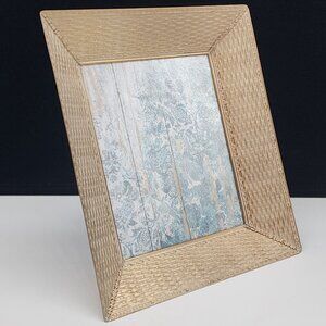 Vintage Hollywood Regency Brass Picture Frame Wicker Basket Design Large 12x14